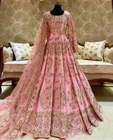 Chinnon Silk Light Pink Color Heavy Sequence Work Long Gown