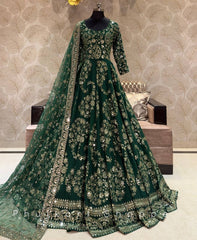 Chinnon Silk Green Color Heavy Sequence Work Long Gown