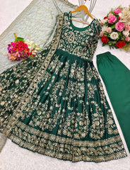 Chinnon Silk Green Color Heavy Sequence Work Long Gown