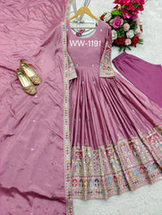 Beautiful Embroidery Work Lavender Color Anarkali Gown