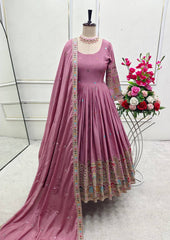 Beautiful Embroidery Work Lavender Color Anarkali Gown