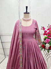 Beautiful Embroidery Work Lavender Color Anarkali Gown