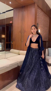 Party Wear Two tone Blue Color Tapeta Silk lehnga set