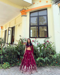 Shining Jimmy choo Maroon Color Sequence work Lehenga Choli