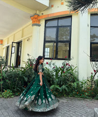 Shining Jimmy choo Deep Green Color Sequence work Lehenga Choli