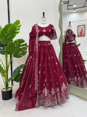 Shining Jimmy choo Maroon Color Sequence work Lehenga Choli