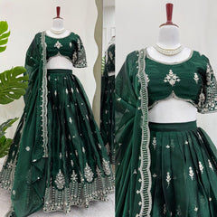 Shining Jimmy choo Deep Green Color Sequence work Lehenga Choli