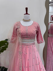 Admiring Gorgette Light Pink Color Sequence Work Lehenga Choli