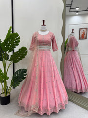 Admiring Gorgette Light Pink Color Sequence Work Lehenga Choli