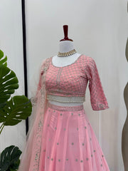 Admiring Gorgette Light Pink Color Sequence Work Lehenga Choli