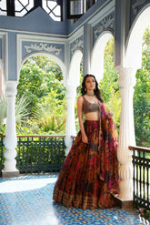 Presenting Red Color Organza with Digital print Lehengha choli