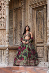 Presenting Green Color Organza with Digital print Lehengha choli
