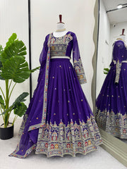 Designer Gorgette Thread Dori work Purple Color Lehengha Choli