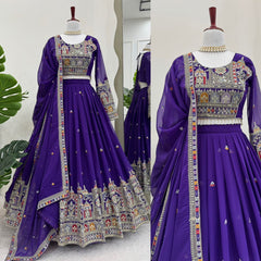 Designer Gorgette Thread Dori work Purple Color Lehengha Choli