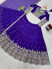 Designer Gorgette Thread Dori work Purple Color Lehengha Choli