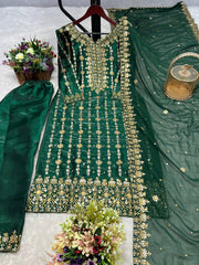 Awesome Green Color Jimmy Chu  Embroidery & Sequins Work Salwar Suit
