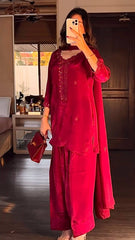 Shine Red Color Embroidery Work Salwar Suit With Dupatta