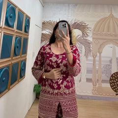 Beautiful Red Color Dola Silk Co-ord Set | Indian Women's Summer Outfit