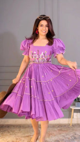 Lilac Floral Embroidered Rayon Tunic | Indian Women's Dress