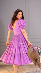 Lilac Floral Embroidered Rayon Tunic | Indian Women's Dress