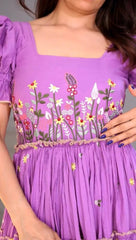 Lilac Floral Embroidered Rayon Tunic | Indian Women's Dress