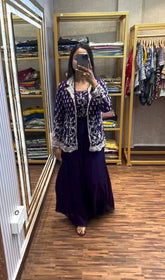 Gorgeous Purple Color Designer Embroidery Chinon Party Wear Koti Plazzo Set
