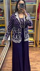 Gorgeous Purple Color Designer Embroidery Chinon Party Wear Koti Plazzo Set