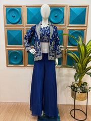 Gorgeous Blue Color Designer Embroidery Chinon Party Wear Koti Plazzo Set
