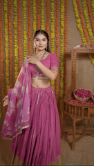 Luxuriant Pure Cotton Pink Color Digital Printed Lehenga Choli