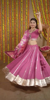 Luxuriant Pure Cotton Pink Color Digital Printed Lehenga Choli
