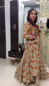 Navratri Special Cotton White With Orange Lehenga Choli