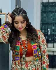 Navratri Special Cotton White With Orange Lehenga Choli