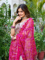 Demanding Embroidery Work Tissue silk White Color Lehenga choli Pink Dupatta