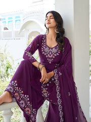 Awesome Moti Work Purple Color Kurti Set With Dupatta