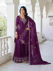 Awesome Moti Work Purple Color Kurti Set With Dupatta