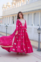 Mesmerizing Embroidery Sequence Work Pink Color Gown