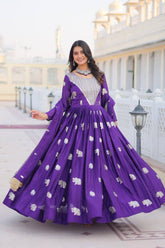 Mesmerizing Embroidery Sequence Work Purple Color Gown