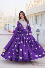 Mesmerizing Embroidery Sequence Work Purple Color Gown