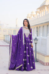 Mesmerizing Embroidery Sequence Work Purple Color Gown