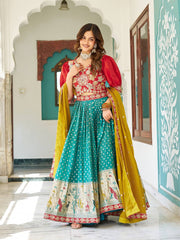 Embellished Sequence Work Rama Color Lehenga Choli