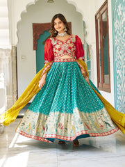 Embellished Sequence Work Rama Color Lehenga Choli