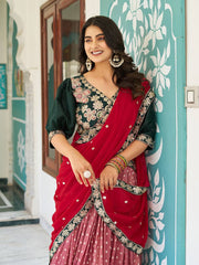 Embellished Sequence Work Beige Color Lehenga Choli