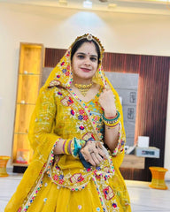 Navratri Special Gorgette Yellow Color With Thread Work Lehenga Choli
