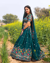 Navratri Special Gorgette Dark Green With Thread Work Lehenga Choli