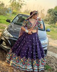 Navratri Special Gorgette Blue Color With Thread Work Lehenga Choli