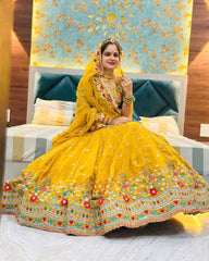 Navratri Special Gorgette Yellow Color With Thread Work Lehenga Choli