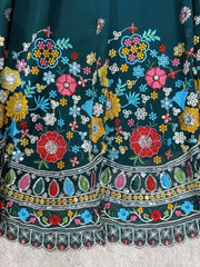 Navratri Special Gorgette Dark Green With Thread Work Lehenga Choli