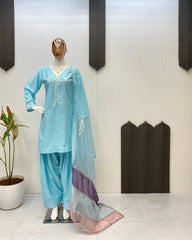 Exclusive French Creape Sky Blue Color  Salwar Suit