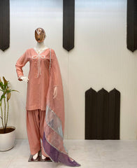 Exclusive French Creape Beige Color  Salwar Suit