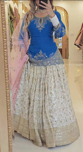 Punjabi Style White Color Chinon silk Sequence Work Lehenga With Top With Dupatta